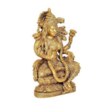 Maa Lakshmi brass idol figurine, side profile with flowing headdress and arms