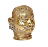Brass Shiva head statue idol close side view with engraved face details, 6 in