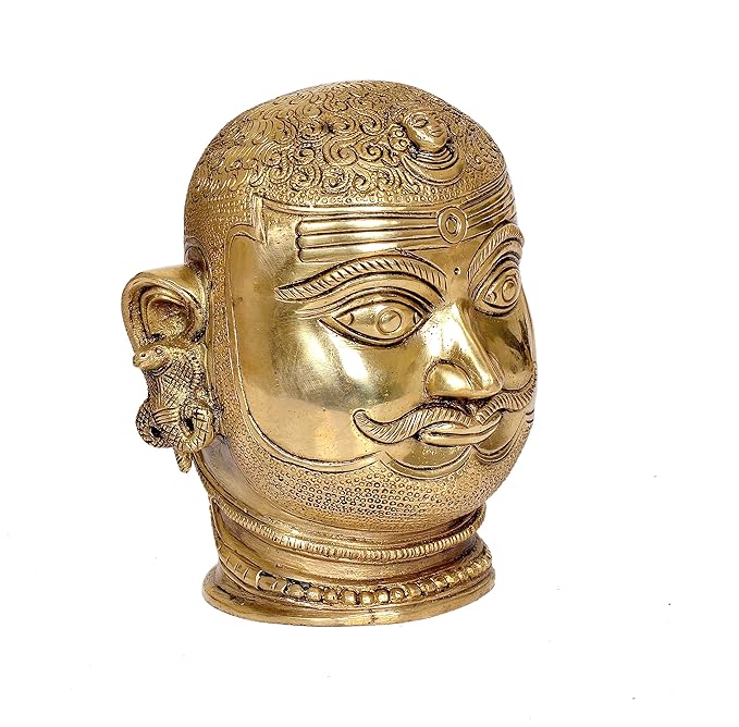 Brass Shiva Head Statue Idol for Home Decor Temple | Height : 6 inches