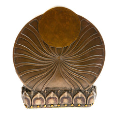 Resin Tara statue back view showing radiant halo lines and lotus base