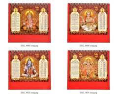 Spiral desk calendar pages showing monthly panels with 2026 dates and devotional figures