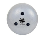 Silver steel happy drum underside with four black rubber feet and ring design