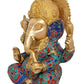 Brass Metal Lord Ganesha Ganpati Religious Metal Statue use Multicolour Stones Idol Ganesh Murti Home Decor for Puja Size - Height 9 Inches