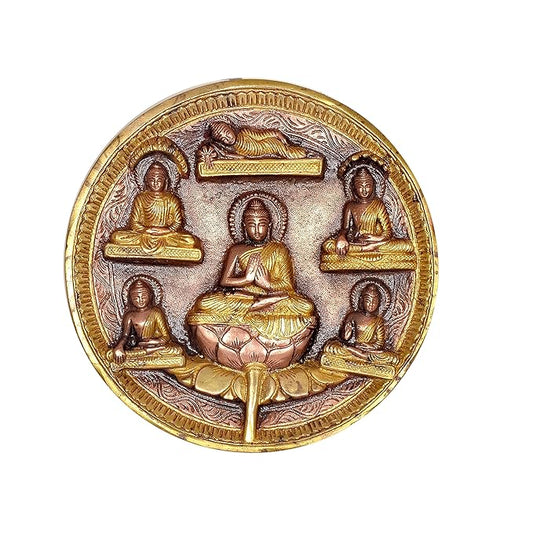 Brass Buddha Plate Satue Idol in All 6 Pose for Wall Hanging Home Decor | Height : 8 Inches