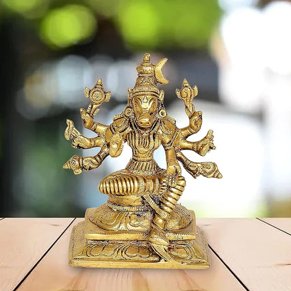 Brass Goddess Varahi Idol Figurine Eight Armed Sculpture Showpiece Home Temple Office Gift Item Golden Height 4.2 Inches Mandir Setting