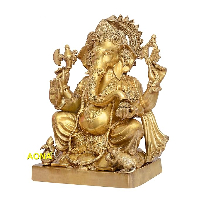 Brass Exquisite Large Lord Ganesha Sitting (Height: 31 Inches)