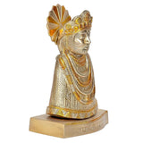 Brass Khatushyam idol figurine, angled side view with crown fan and detailed face