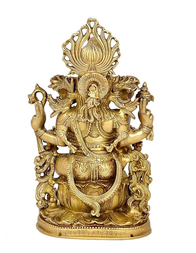 Brass Lord Ganesha Ganpati Idol Vinayak Religious Statue Murti Height 14.5 Inch