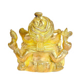 Brass Ganesha statue with turban, back view showing draped detailing and arms