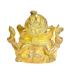 Brass Ganesha statue with turban, back view showing draped detailing and arms