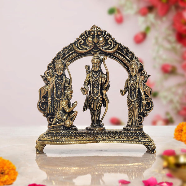 Superfine Brass Ram Darbar with Sita Lakshman Hanuman Bronze Finish Statue, for Home Decor Pooja Mandir (Height 4 inch)