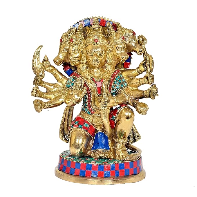 Brass PanchMukhi Hanuman Statue Idol for Home Decor | Height : 9 Inches Craft Detail