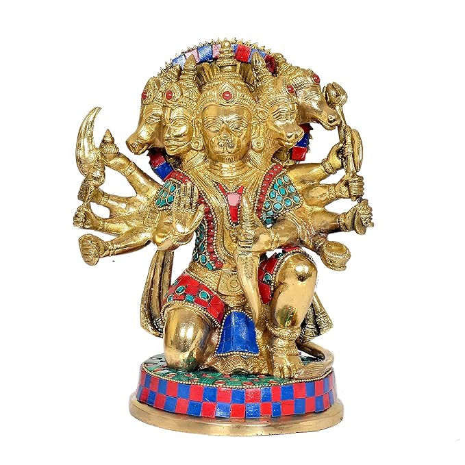 Brass PanchMukhi Hanuman Statue Idol for Home Decor | Height : 9 Inches