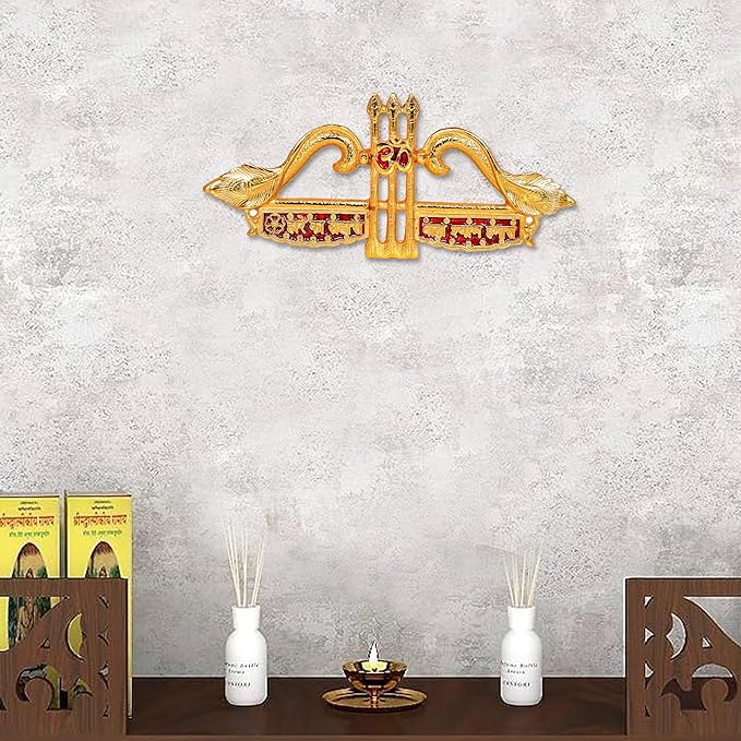 Khatu Shyam metal wall hanging nishaan with trident and two birds, 5.5 in