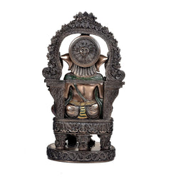Resin Lord Ganesha idol (10 in), back view, sculpted halo panel and patterned base