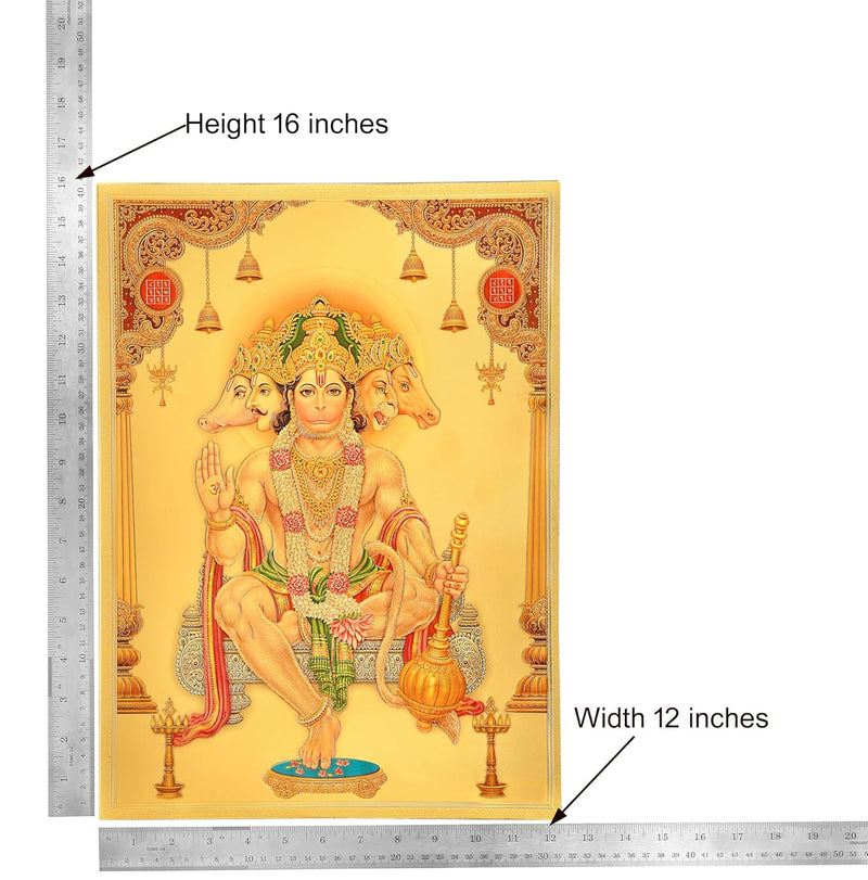 Gold Foil Plated Panchmukhi Hanuman ji Wall Poster |(Height 16 Inch X Width 12 Inch)