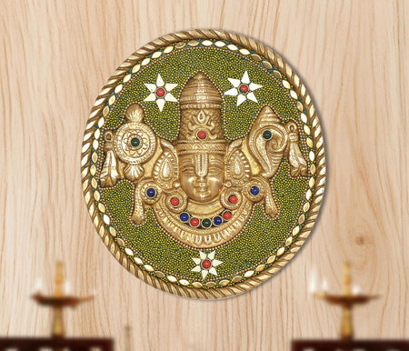 Brass Tirupati Balaji Plate Wall Hanging (Height: 7 Inch)
