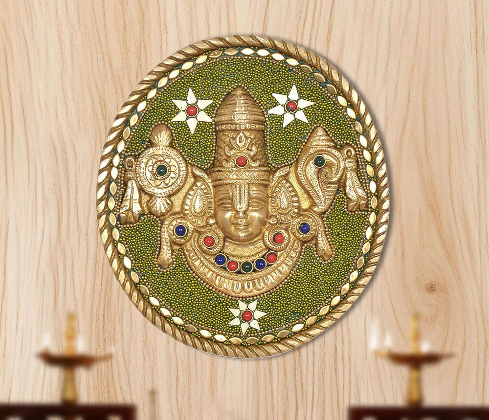 Brass Tirupati Balaji Plate Wall Hanging (Height: 7 Inch)