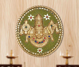 Brass Tirupati Balaji wall plate with green dotted background and gold deity design