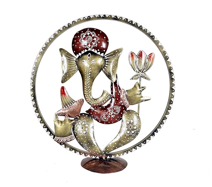 Metal Ganesha Idol in Cirle Decorative Handicraft Showpiece Ganesha Idol Table Top Beautifully Designed Home Decor Office Best for Gift Multicolour Height 16 Inches