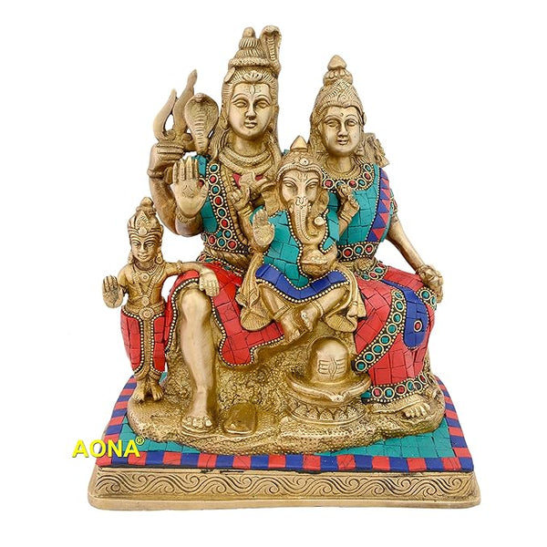 Brass Shiva Parvati Shiv Parivar Bholenath Shankar Bhagwan Ganesh Family Murti Idol Statue Sculpture Multicolor Home Decor Height 10 Inches