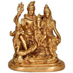 Brass goddess Shiva householder figurine with multiple deities, seated on base