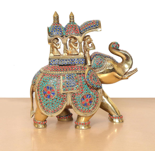 Brass King Riding on Elephant statue (Height: 13 Inch) Study Setting