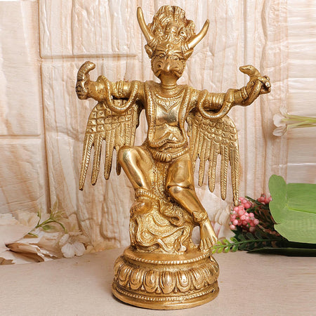 Brass Garuda Vishnu's Vehicle Eagle Murti (Height: 8 Inches)