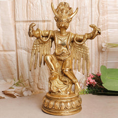 Messing-Garuda Vishnu-Murti, sitzender Garuda mit ausgebreiteten Flügeln auf Sockel (8 Zoll)