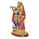 Radha Krishna brass statue with Radha’s veil and Krishna’s flute pose