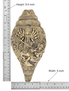 Brass shankh wall hanging, 9.5 in height and 5 in width, Durga Ma relief