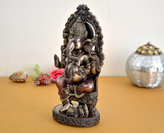 Resin Lord Ganesha idol (10 in), side view, detailed crown and jewelry