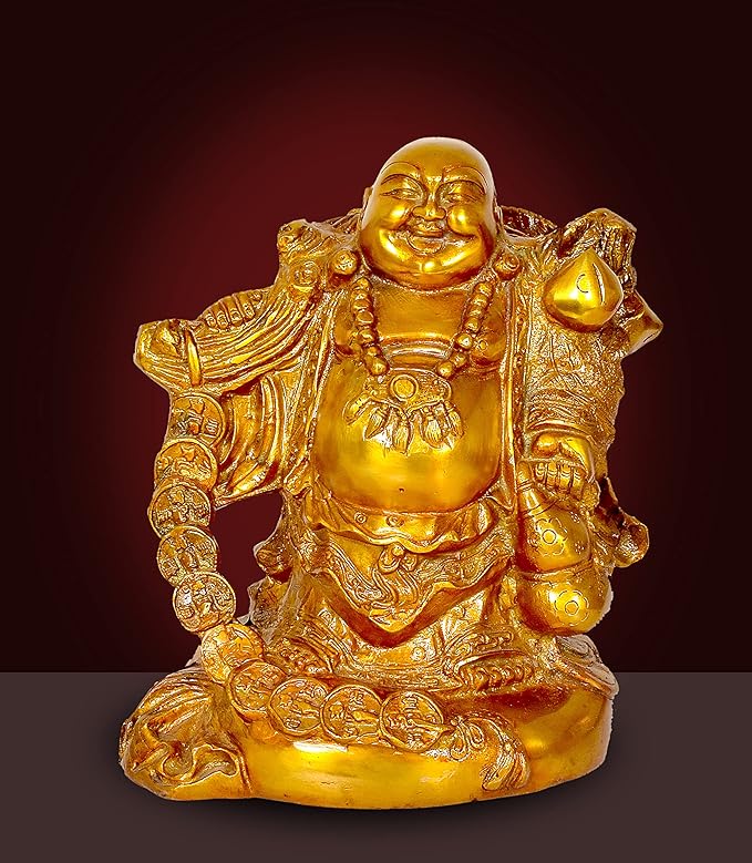 Brass Joyous Laughing Buddha Idol Statue Height 10 inch