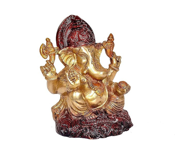 Brass Ganesha Statue Idol for Home Decor Temple | Height : 6 inches Study Setting