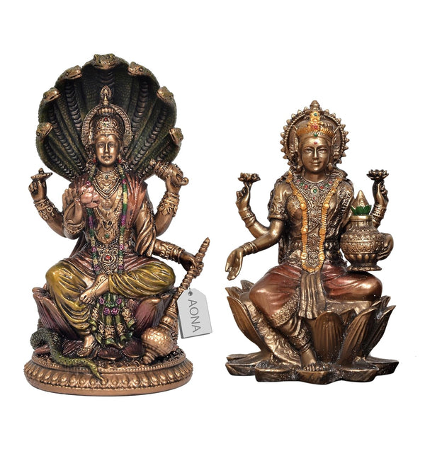 Resin Lord Vishnu with Goddess Lakshmi Seated on Sheshnag | Decorative Hindu Idol for Home, Mandir & Pooja Room Décor (Height: 4 Inches) Entryway Setting