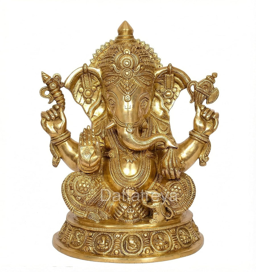 Brass Ganesha Statue Idol Statue Religious Statue Ganpati Bappa (Golden) (Height:16 Inches) Craft Detail