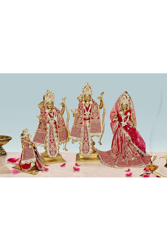Brass Ram Darbar Murti Including Dresses and Eye Work (Height: 20 inches)
