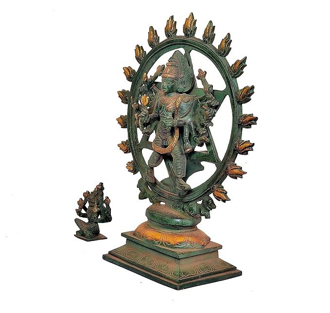 Brass Sudarshana and Narashima Statue On Base Idol for Home Decor Temple | Height : 14 inches Craft Detail