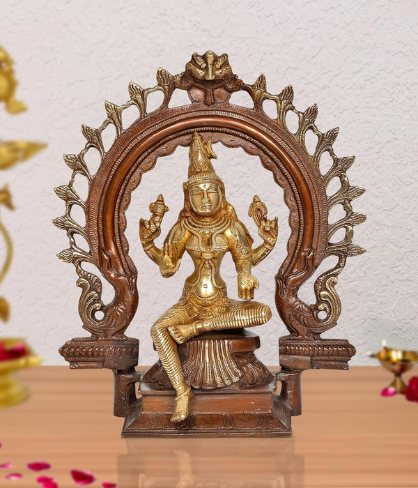 Brass Lakshmi Idol Laxmi Goddess Lakshmi Sitting with Prabhavali Laxmi Statue for Puja Temple at Home Decor Office (Height: 10 Inch)