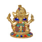 AONA Mangalkari Ganesh in Pagdi On Asan Golden Brass Statue Idol Murti (Height : 9.5 Inches)