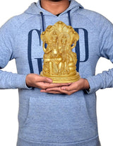 Brass Vishnu and Lakshmi idol statue in hands, 9 inch height
