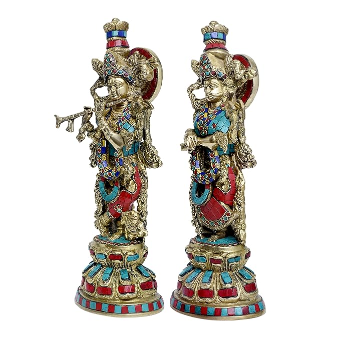 Brass Radha Krishna Idol (Height 15 Inches)
