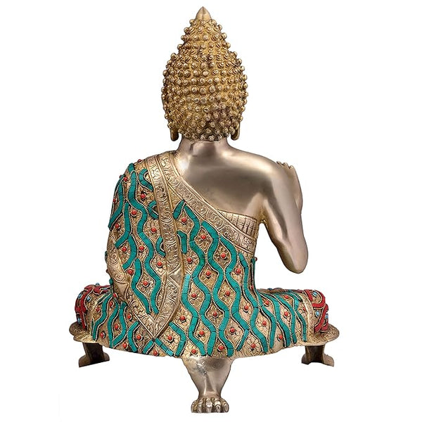 Brass Buddha Statue Idol in Vitarka Mudra (Height- 21Inches) Study Setting