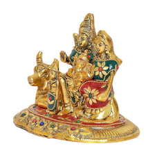 Metal Shiva Parvati Kartikeya & Ganesha with Nandi figurine, angled side view