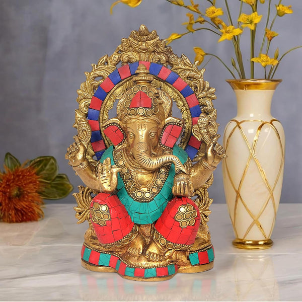 Brass Lord Ganesha Idol Ganesh Statue Decorative Sculpture for Home Decor Office Mandir Pooja Showpiece (Height 8 Inch)