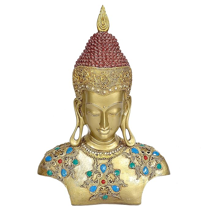 Buddha Head Buddha Statue for Garden Home Office Multicolor in Resin, (Height : 17 inches)