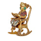 Brass Ganesha Statue Book Reading Turbaned Ganesh Sitting on Chair Sculpture, Height 7 inches