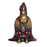 Brown brass tulja maa goddess figurine, hand-engraved, 6 in tall