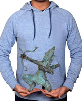 Hellblauer Kapuzenpullover mit Rama-und-Dhanush Bronzefigur-Print, Vorderansicht