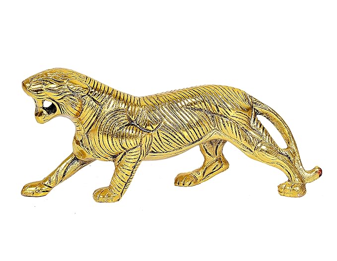 Metal Golden Tiger Statue Figurine Home Table Decor,Width : 8.5 inch